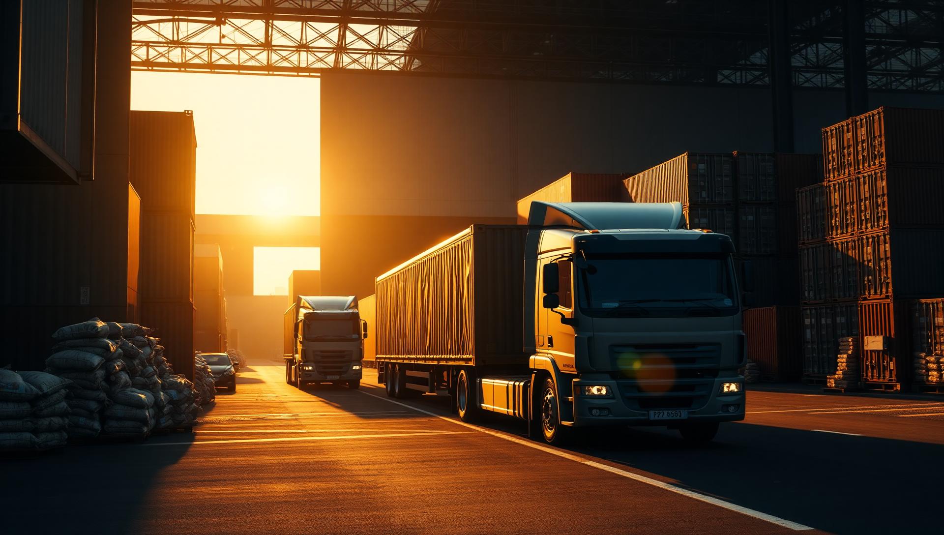 Food logistics fleet at golden hour — TERVION food supply